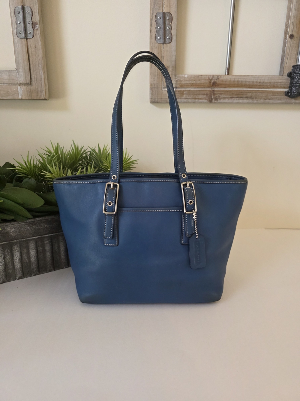 Vintage Coach Legacy Market Tote Cobalt Blue Glove Tanned Leather Shoulder Bag
